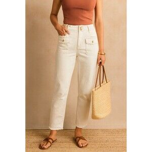 D.Jeans White Stretch Utility Pants Size 8 Mid Rise Straight Leg Repreve Fabric